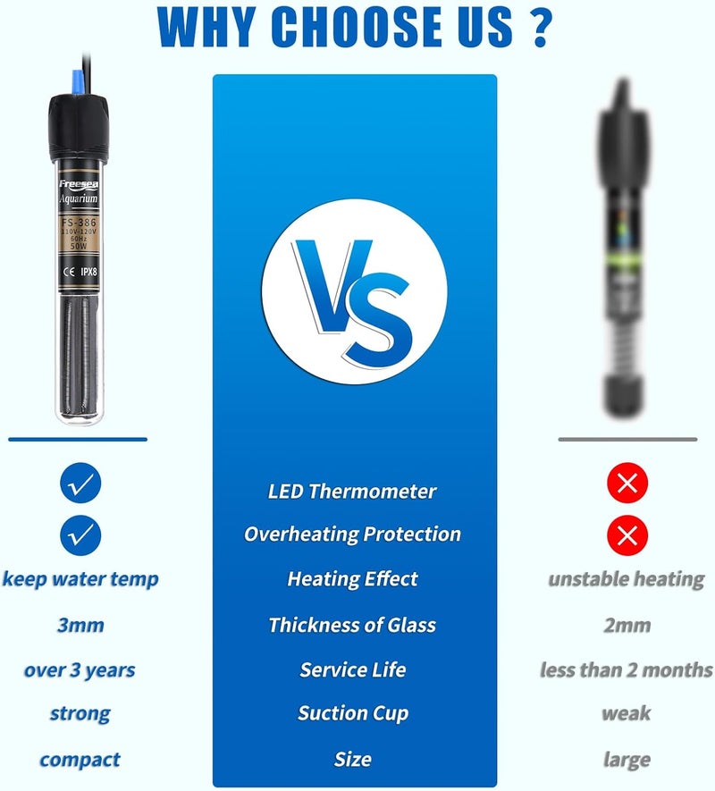 FREESEA 100 Watt Aquarium Fish Tank Heater with Aquarium Submersible Thermometer - Image 3